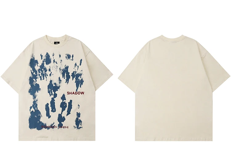2025 Men Hip Hop T-Shirt Streetwear Shadow Letter Printed T