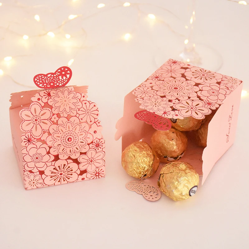 10/20Pcs Pink Butterfly Floral Laser Cut Candy Boxes for Wedding Favors, Birthday Party... - SKU GPB17088 - UGI Packaging