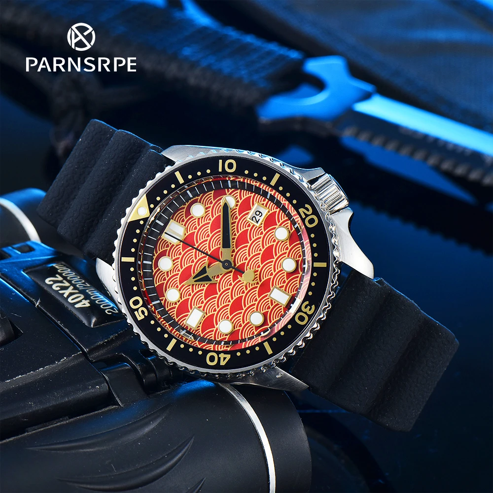 PARNSRPE SK007 Series Men's Watch NH35 Caliber Green Diving Luminous