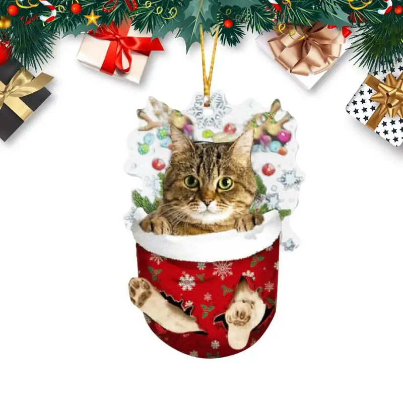 

Восхитительный котенок, Рождественское украшение, грязеотталкивающие 2D Акриловые подвесные Подвески для кошек, поделки для дверей, окон, шкафов, полки