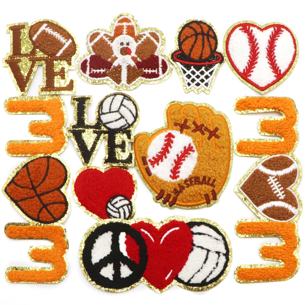 1pc Baseball Basketball Chenille Stickerei Patch Eisen auf Patches für Kleidung Thermo kleber Patches auf Kleidung Jacke Abzeichen