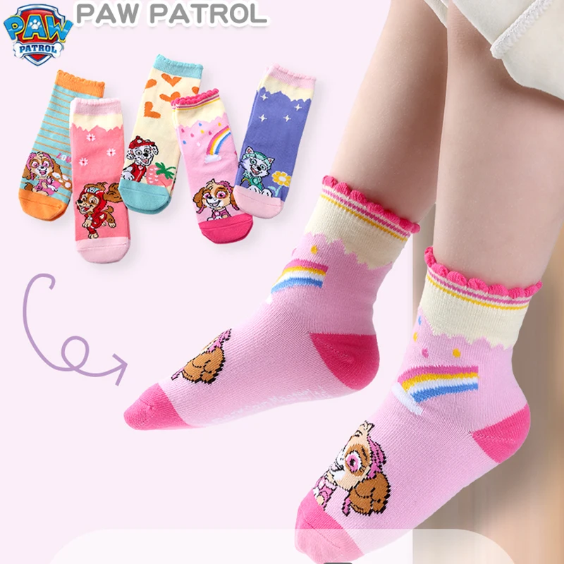 10PCS=5Pairs Hot Sale Genuine Paw Patrol Children Socks Girls Cartoon Skye Everest Spring Autumn Cotton Socks Girls Baby Socks 6