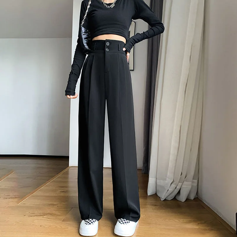 

Gasparine Loose Wide Leg Pants Women Spring Summer High Waist Casual Straight Mopping Long Pants Korean Elegant Ladies Trousers
