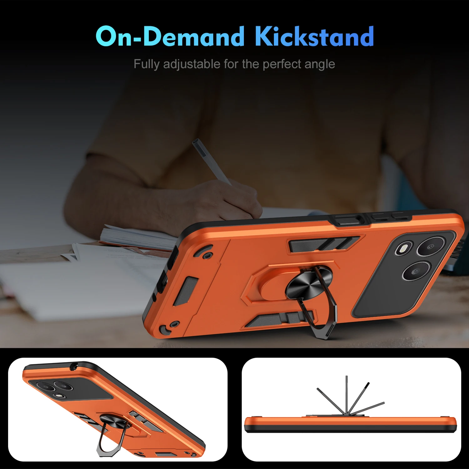 Shockproof Armor Case with Built-in Metal Stand and Magnetic Ring Holder