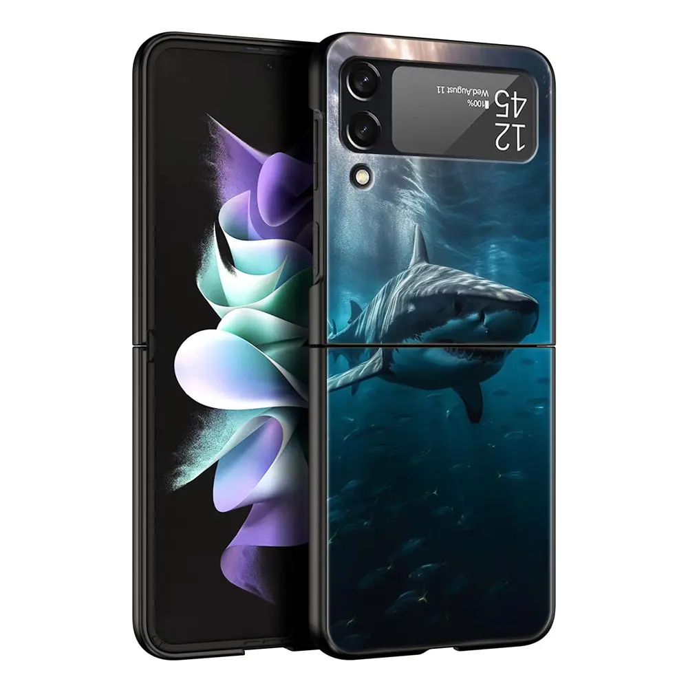 Ocean Whale Shark Swimming Design Black Hard Folding Phone Case