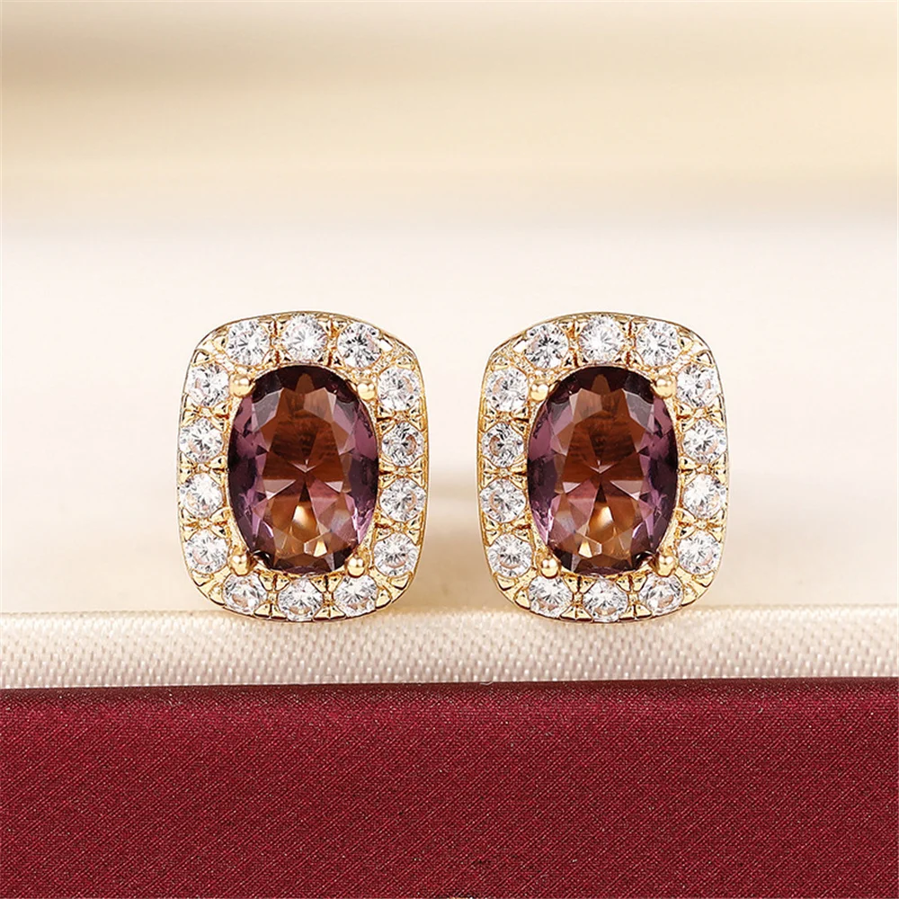 Female Cute Small White Pink Zircon Stone Stud Earrings Vintage Gold Color Wedding Party Gift Jewelry For Women
