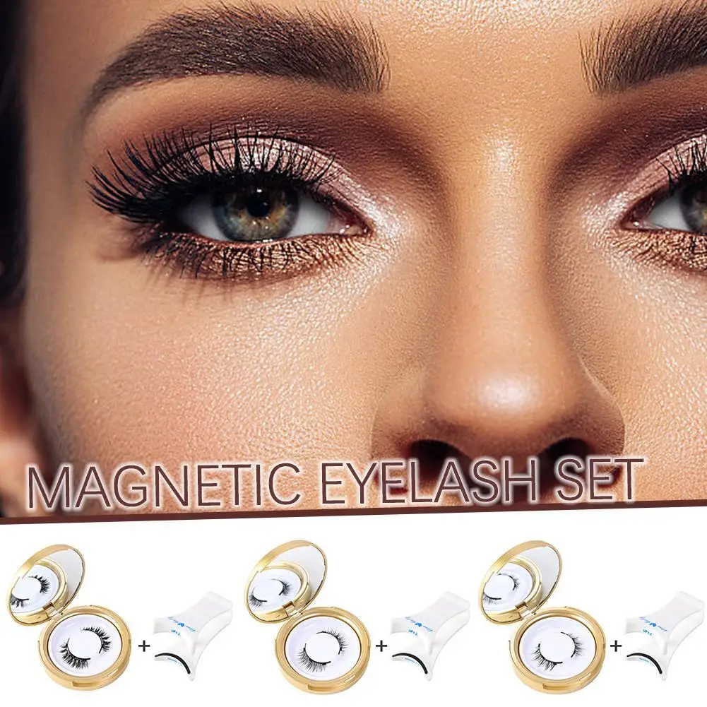 1 Pair 3D Natural With Reusable Magnetic False Eyelashes Portable Cosmetic Tool
