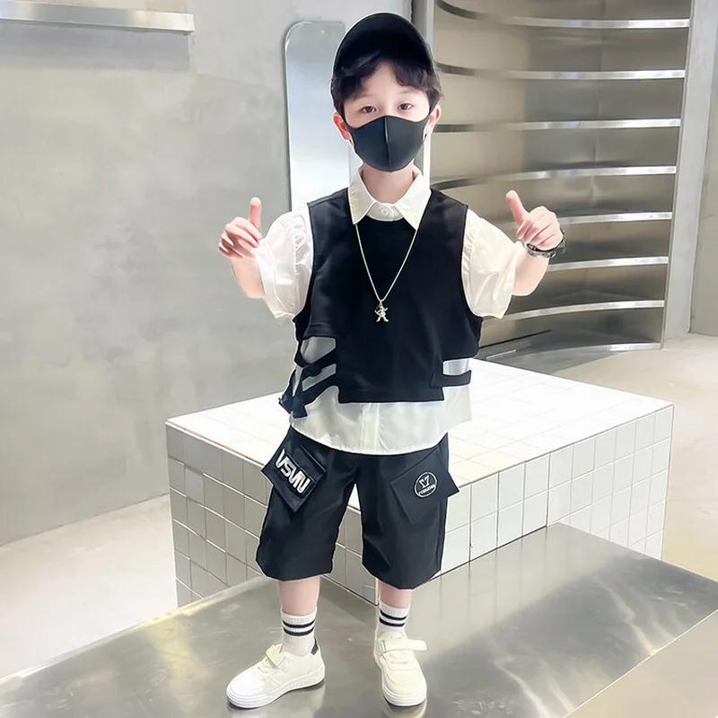 

Костюм для мальчиков 2-10 лет, белая рубашка + жилет + шорты