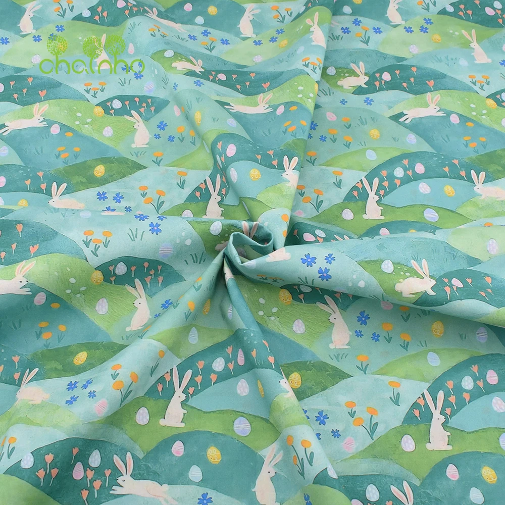 Chainho,Reactive Printed Plain Weave Poplin Cotton Fabric,DIY Quilting Sewing Material,Patchwork Cloth,Cartoon Series,15PC138