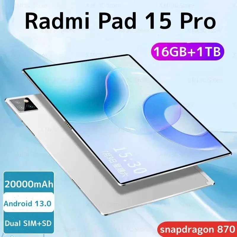 

New Original Global Tablet Android Pad 15 Pro 16GB+1TB Dual SIM Card or WIFI HD 4K Mi Tab Snapdragon 870 Tablette PC 5G