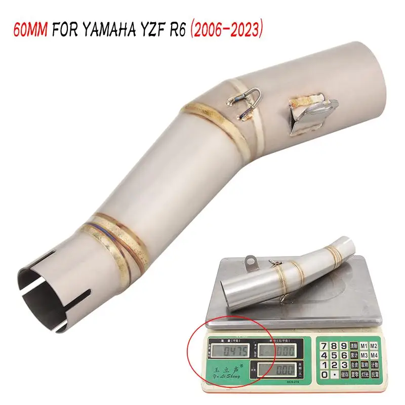 

60MM For YAMAHA YZF R6 2006-2023 Motorcycle Exhaust Mid Link Pipe Escape Connecting Tube Slip On Stainless Steel Titanium alloy
