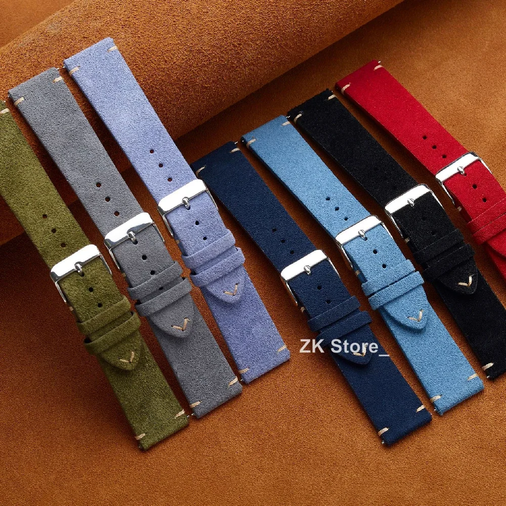 Vintage Genuine Suede Quick Release Watch Straps - Gray, Brown, Black, Beige