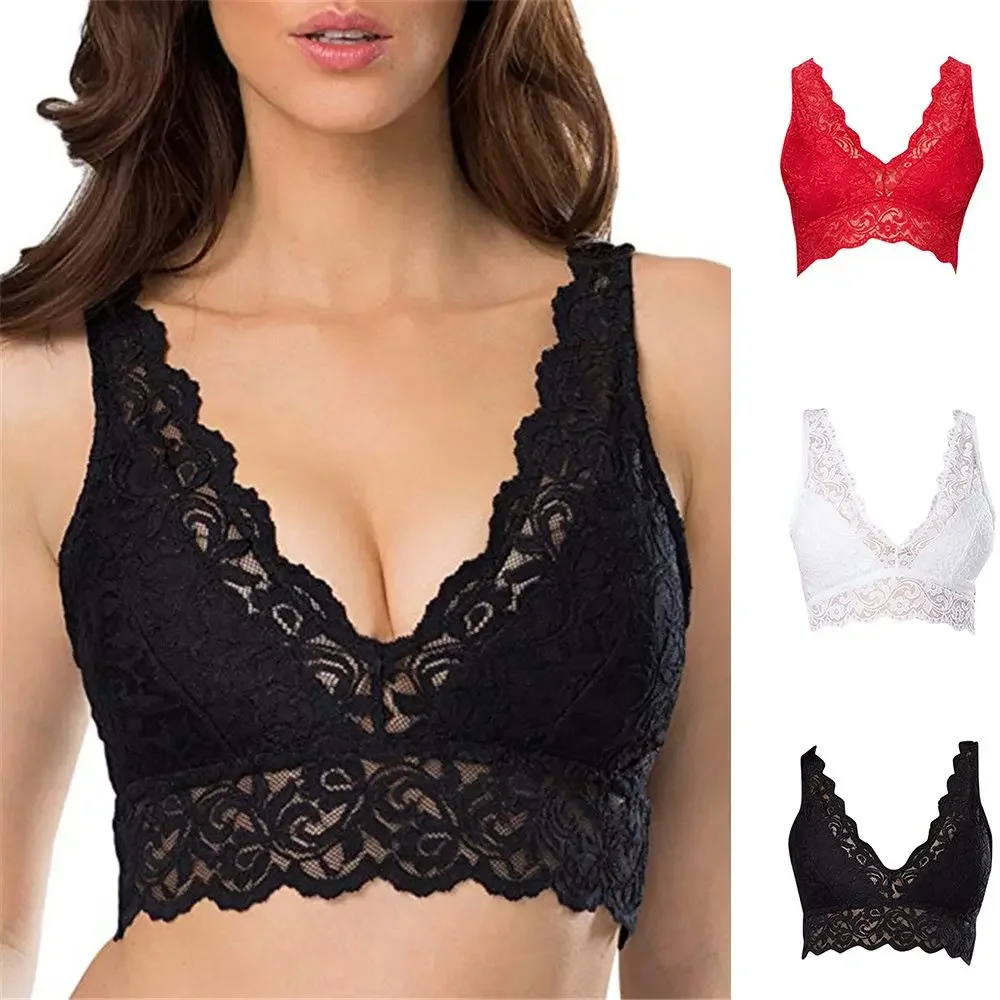 Women Lace Bras Padded Bralette Bustier Crop Tops Ladies Backless Cami Vest Tank Beautiful Back Bra Sexy Lace Camisole Plus Size 1
