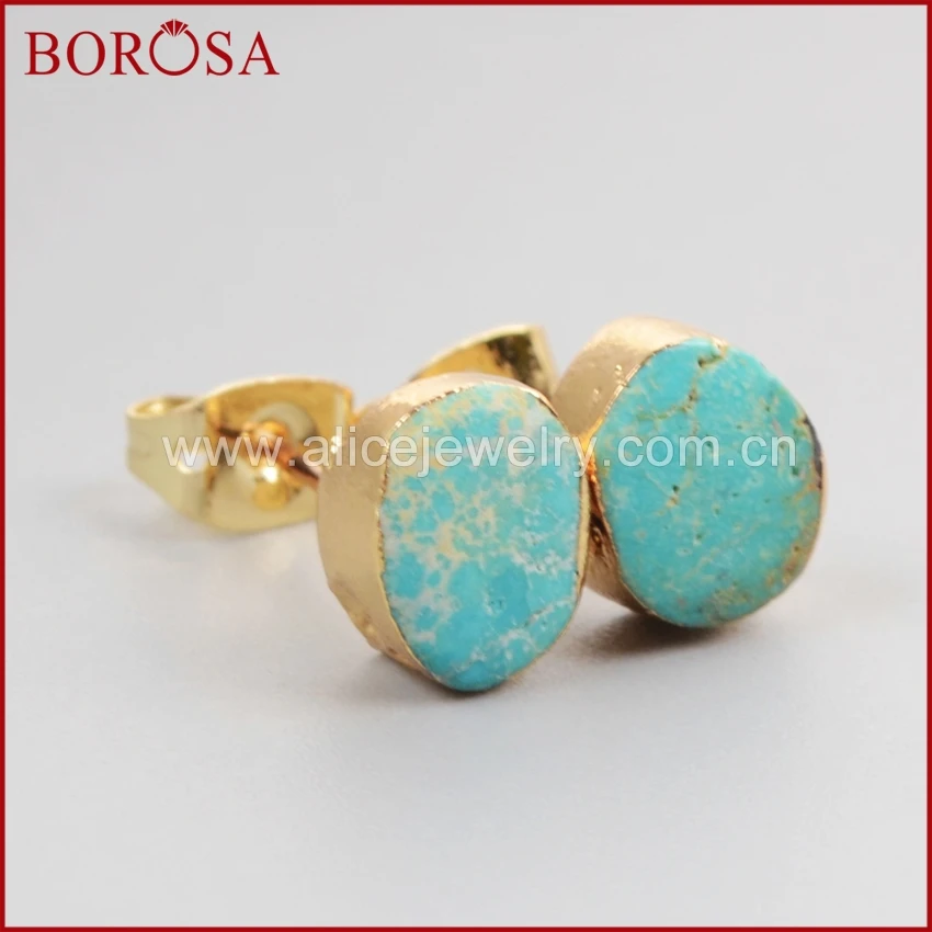 Freeform 18k Gold Plated Natural Turquoise Stud Earrings for Women Natural Stone Energy Healing Earrings for Women Gift for Her 6