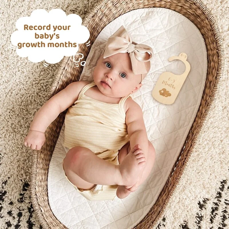 7Pcs Baby Closet Size Dividers Wooden Baby Closet Organizer Hooks 0-24 Months For Home Nursery Decoration