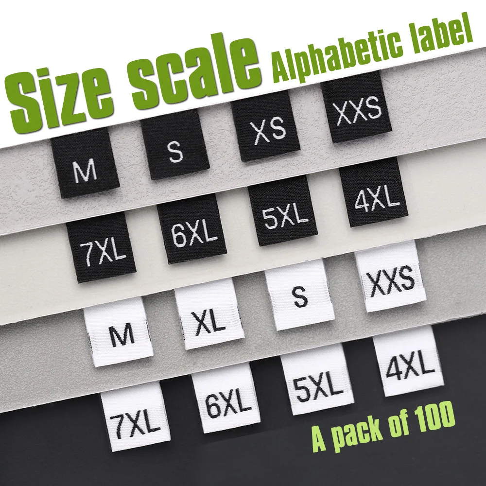 100Pcs Clothing Size Label Black Text White Garment Clothes T
