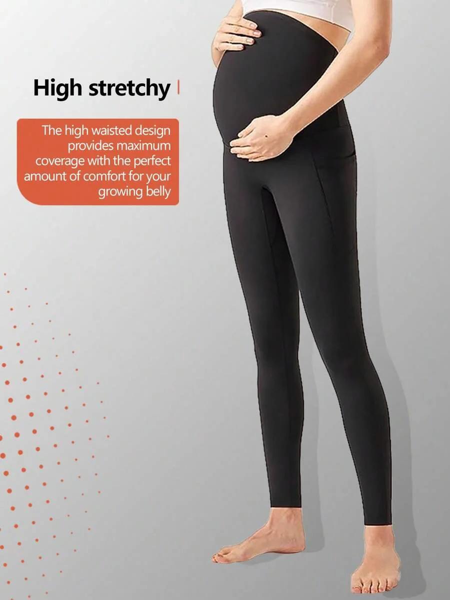Maternity Leggings Women's Maternity Gym Tights Sportswear Soft Yoga Pants with Pockets