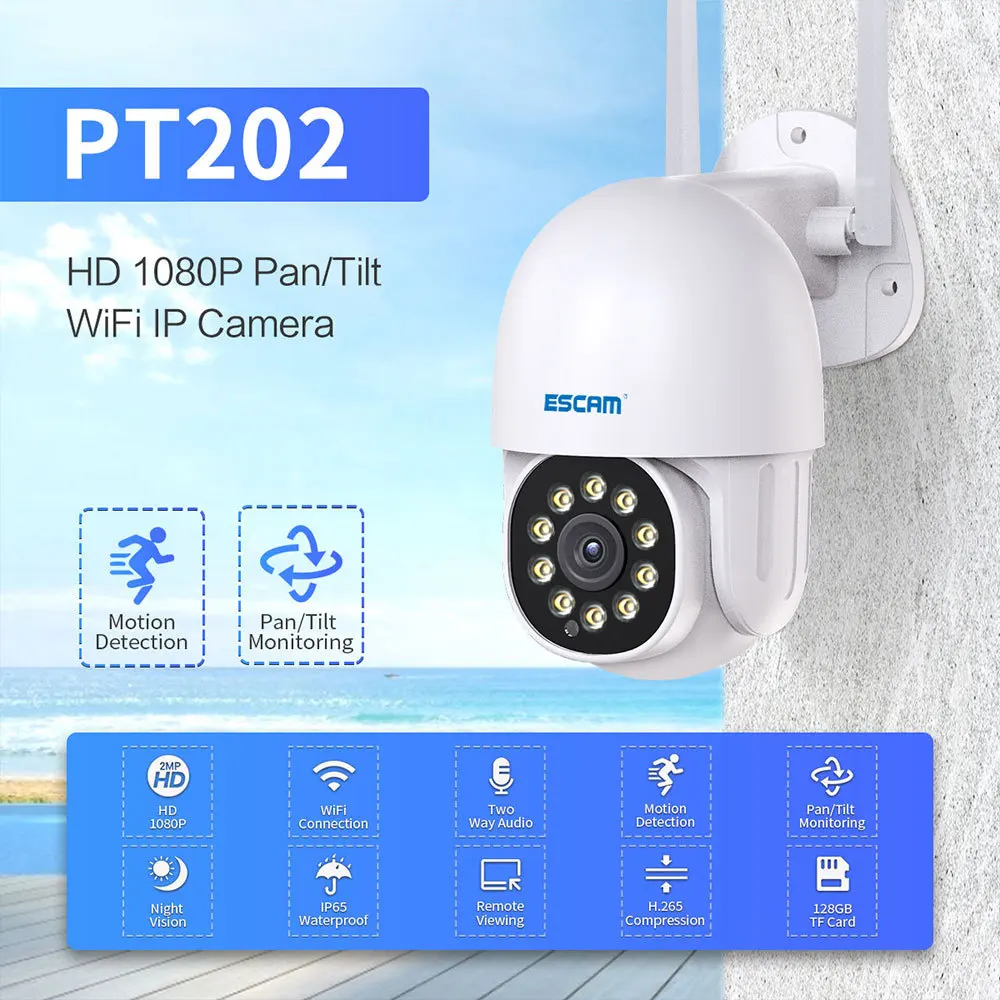 

IP-камера купольная ESCAM PT202, 1080P, Wi-Fi, ночное видение