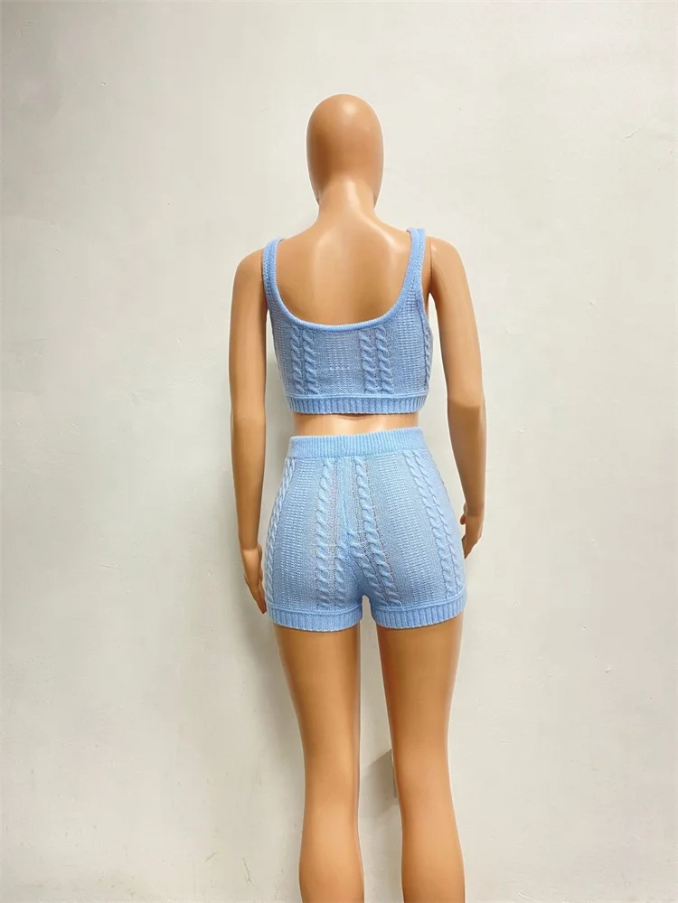 Knit Fashion Women's Set Soild Tank Top and Shorts Suit 2024 Summer Chic Two 2 Piece Set