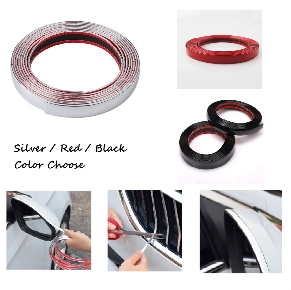 

6 8 10 12 15 18 20mm x13M Exterior Car Chrome Body Strip Bumper Auto Door Protective Moulding Styling Trim Sticker