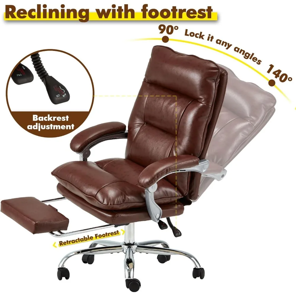 Executive Office Chair with Footrest, 350 LBS, Reclining, Big and Tall, Computer Gaming, Home Office, Desk Chair, Adjustable PU 5
