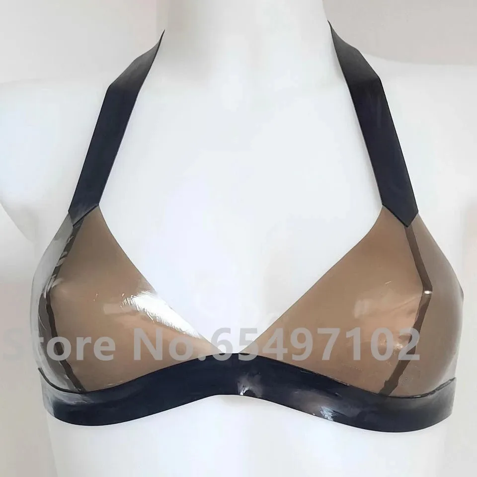 Transparent Black And Black Stripes Sexy Latex Bras Free Rubber Lingerie Brassieres No Steel Ring Latex Rubber Underwear