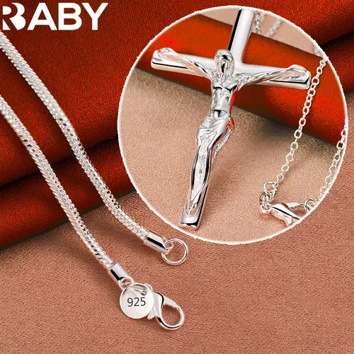 925 Sterling Silver Jesus Cross Pendant Necklace For Man Women 18-30 Inch Snake Chain Fashion Jewelry Individuality Accessories - Image 7