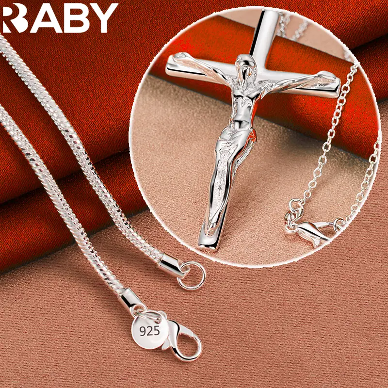 925 Sterling Silver Jesus Cross Pendant Necklace For Man Women 18-30 Inch Snake Chain Fashion Jewelry Individuality Accessories - Image 7