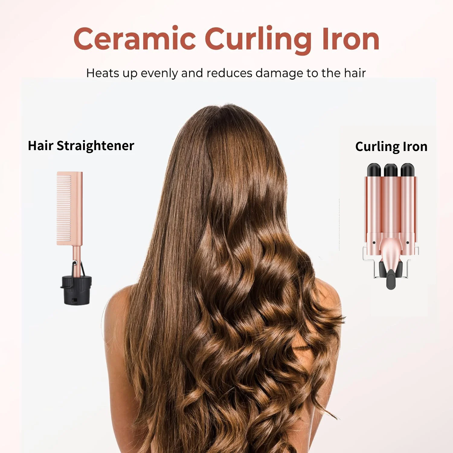 2 in 1Curling Wand Set with Hair Straightener, 3 Barrels  display picture 1