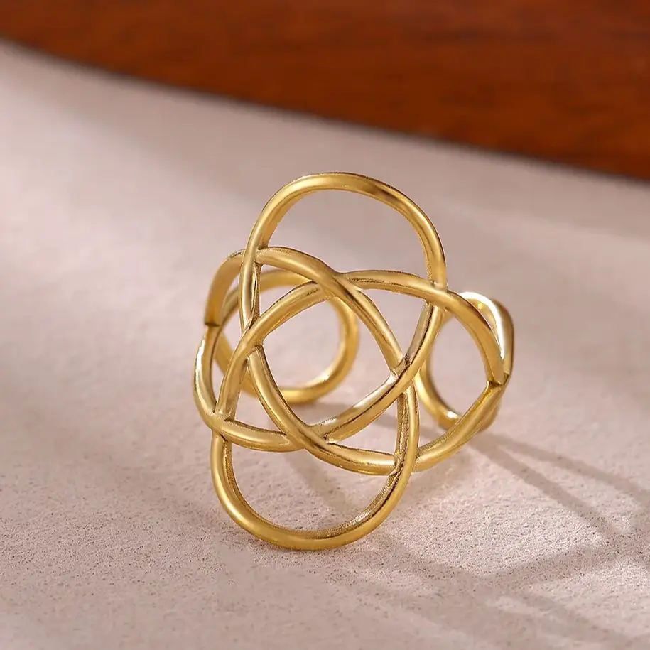 Stainless Steel Geometric Interlocking Rings for Women