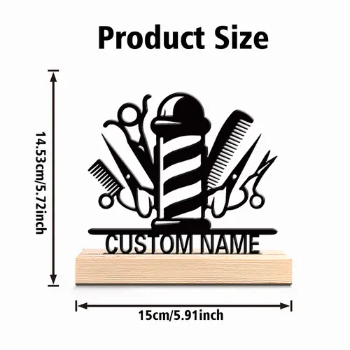 1pc Cartoon Personalized Custom Barber Metal Statues Symbolic Desktop Decoration With Wooden Base Suitable For Hairdressers - Image 3
