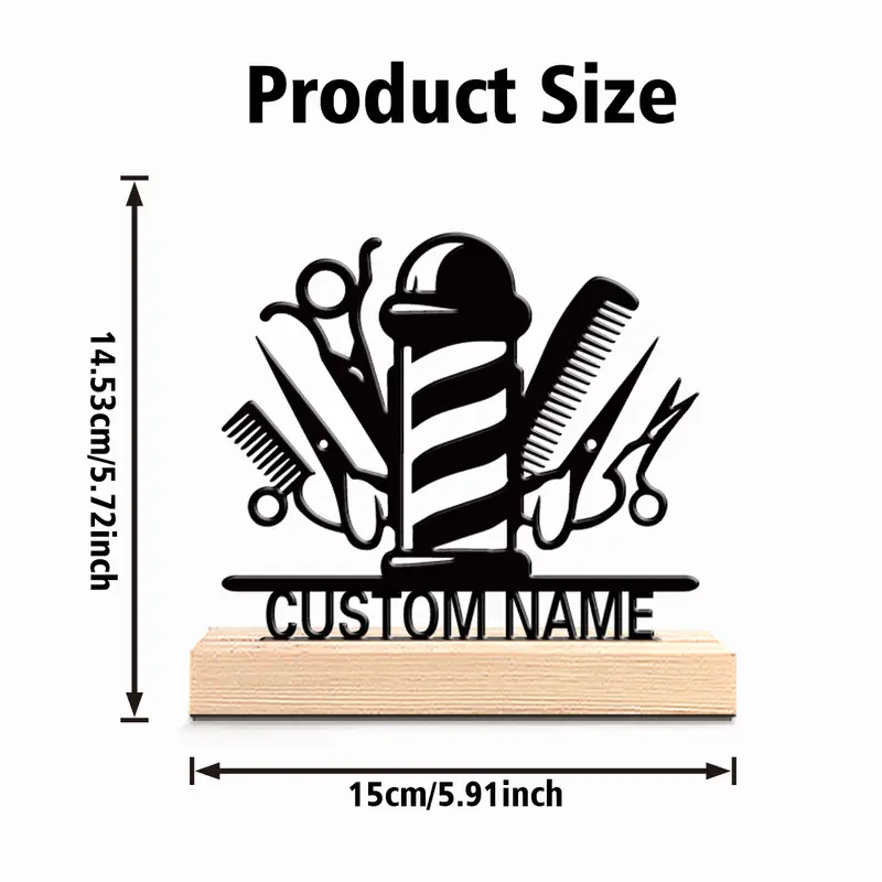 1pc Cartoon Personalized Custom Barber Metal Statues Symbolic Desktop Decoration With Wooden Base Suitable For Hairdressers - Image 3