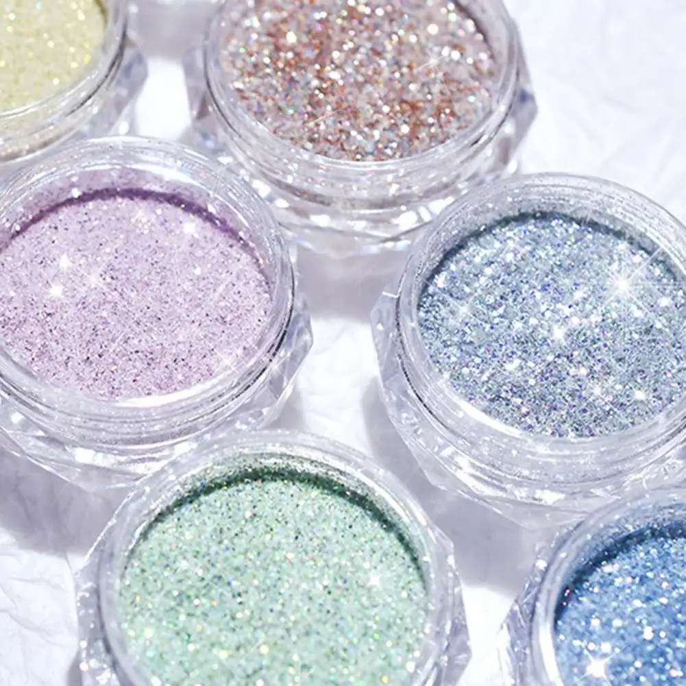 8pcs Nail Art Glitter Mirror Effect Portable Nail Art Powder Long Lasting Luminous Mirror Effect Glitter Powder