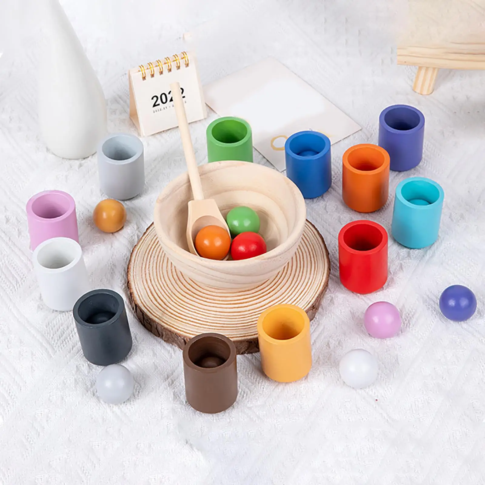 

Wooden Balls in Cups Montessori Toy Fine Motor Board Game Color Classification Preschool Learning Toy for Kids 3 4 5+ Years Old