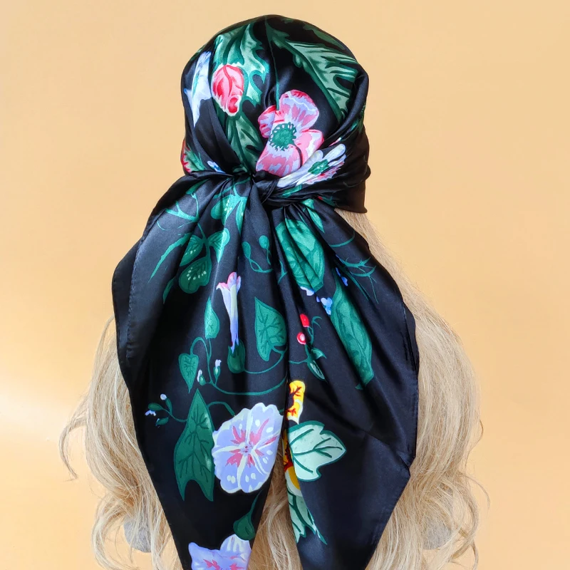 

Women Luxury Sunscreen Scarves 2023 New 90X90CM Beach Shawls Fashion The Four Seasons Headscarf Popular Design Square Silk Hijab