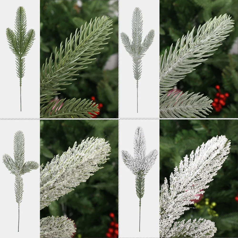 Branches de pin artificielles en gros, vertes et givrées, pour décorations de Noël (couronne, guirlande, etc.)._voghion.com