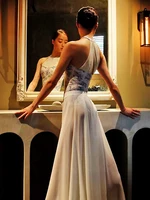 Sexy White Ballet Leotard For Women Adult Elegant Halter Neck Mesh Stitching Gymnastics Leotard Ballerina Dance Costume - Image 2