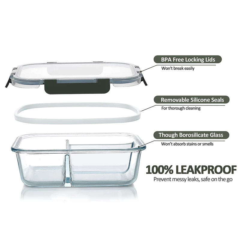 Glass Meal Prep Containers Dividers  Glass Meal Prep Containers 2  Compartment - Lunch Box - Aliexpress