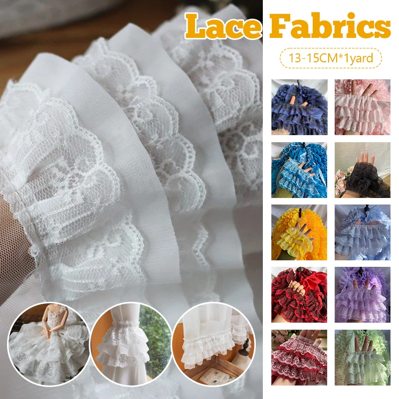 5yards 3 Schichten Chiffon Plissee Stoff Spitze 3D Mesh Rüschen Trim DIY Hochzeit Kleid Puppe Kleidung Kragen Nähen decor Zubehör – Detail 1