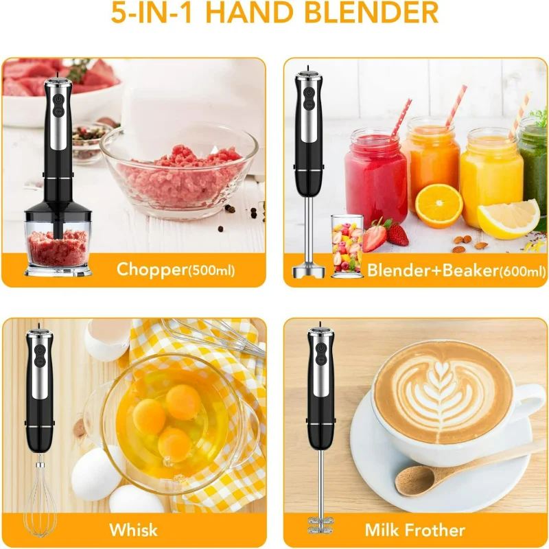 خلاط يدوي قوي 800 واط خالٍ من مادة BPA، 5 في 1، مع...