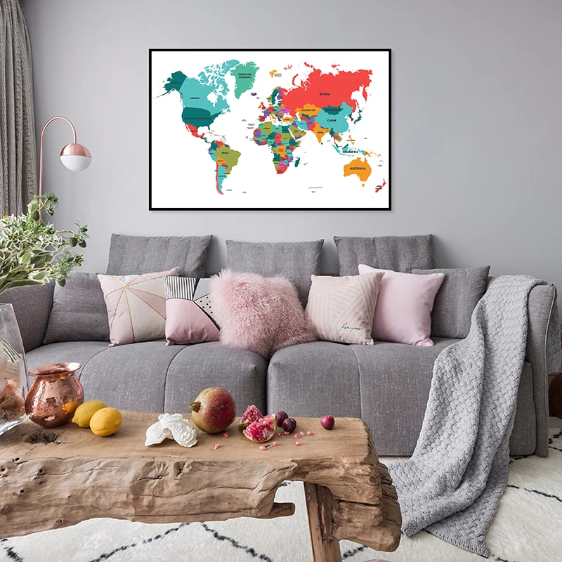 

59*42cm Map of The World Wall Unframed Canvas Painting Political Distribution Map Art Poster Home Decor School Supplies