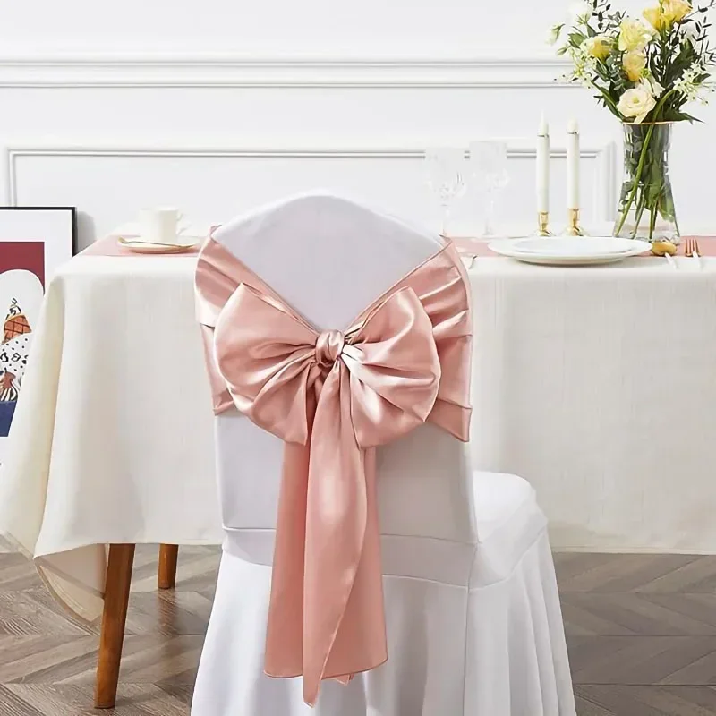 10/50pcs Satin Chair Sash Bows Chair Cover Ribbons For Wedding Banquet ...