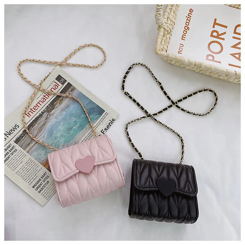 Cute Fashion Baby Girls Shoulder Bags Solid Color Kids Coin Purse Accessories Handbags PU Leather Love Square Small Bag