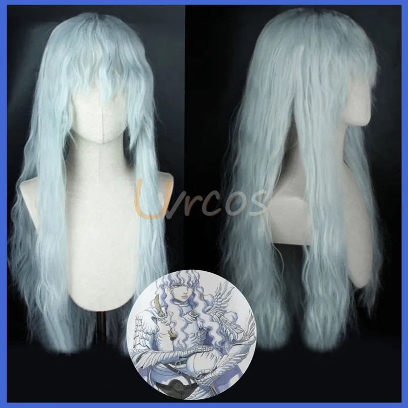 

Berserk Griffith Cosplay Wig Silver White Mixed Blue Curly Wavy 70cm Long Heat Resistant Synthetic Hair Costume