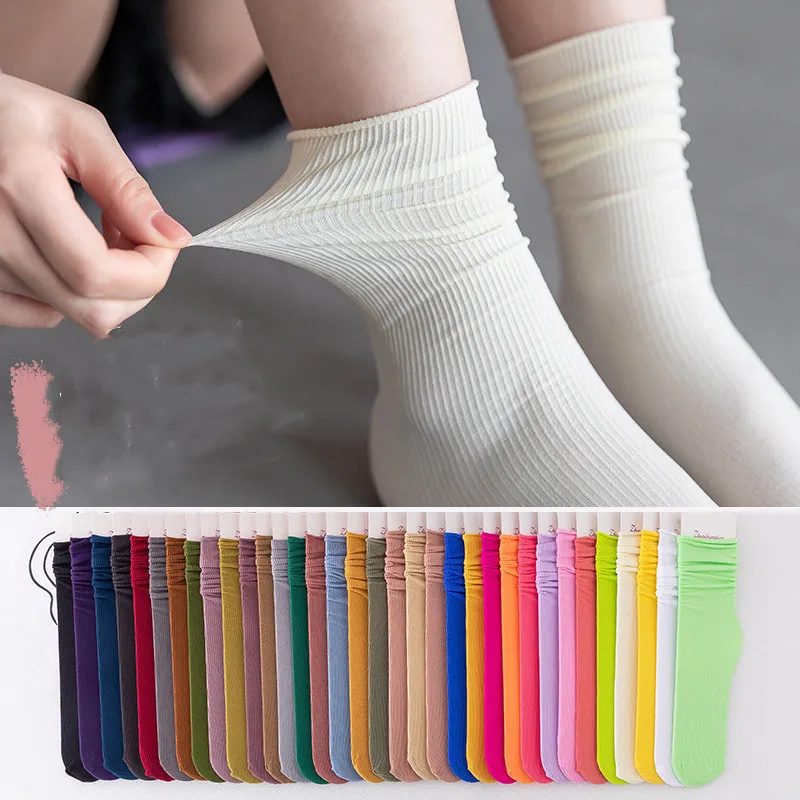 

10 pairs of spring and summer men's and women's solid color velvet all-match medium tube socks ice ice socks thin breathable sto