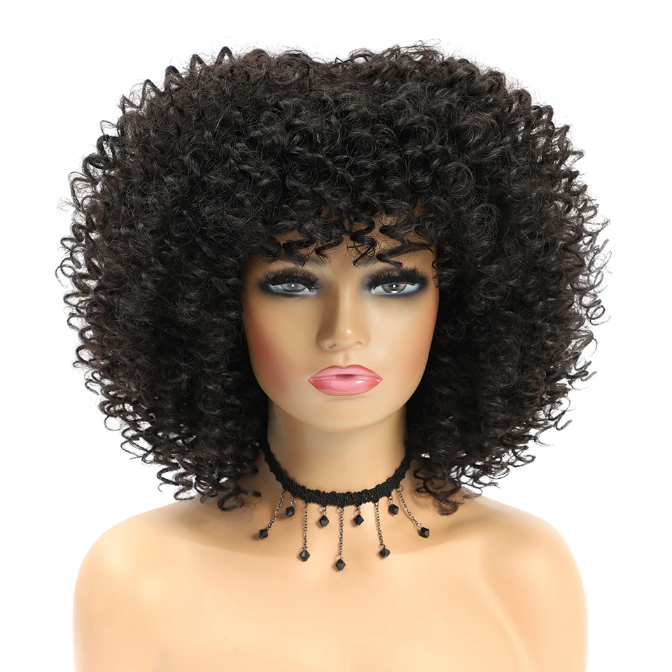 

14 Inch Afro Short Curly Wigs Synthetic Glueless Natural Heat Resistant Wigs Pelucas Para Mujer Short Curly Wigs For Afro Woman