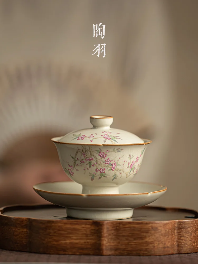 

Douhuang Ruyao чашка с крышкой, искусственная, домашняя высококлассная чаша с ручной росписью, керамическая фотография