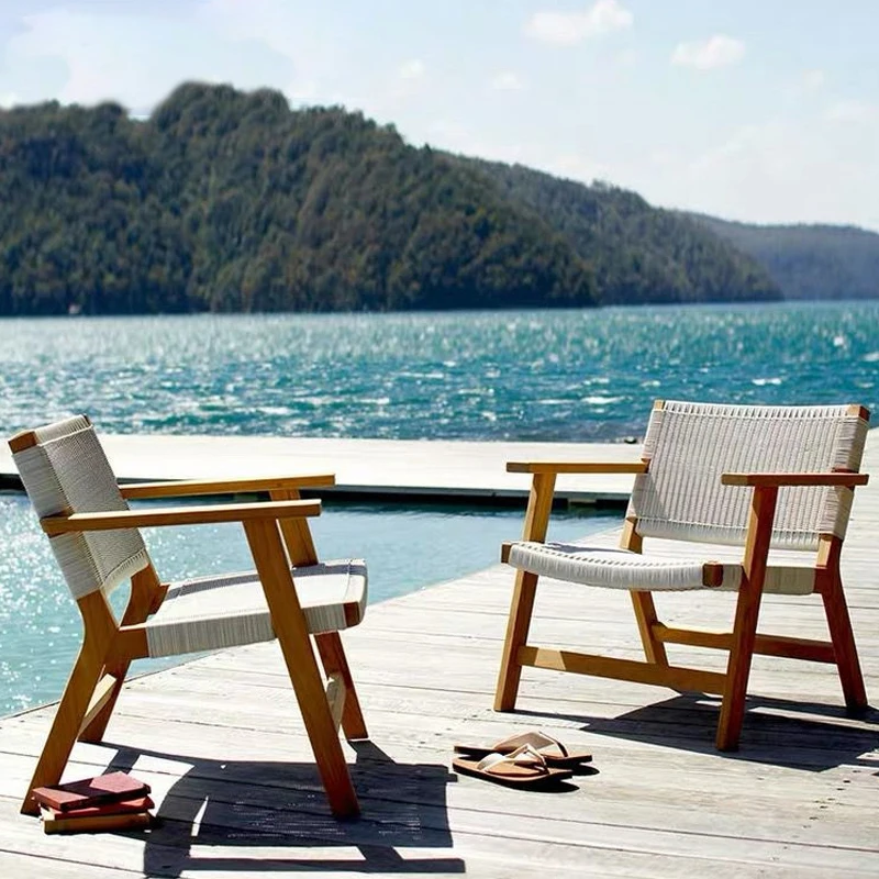Nordic rattan outdoor furniture leisure sofa garden terrace teak chair
