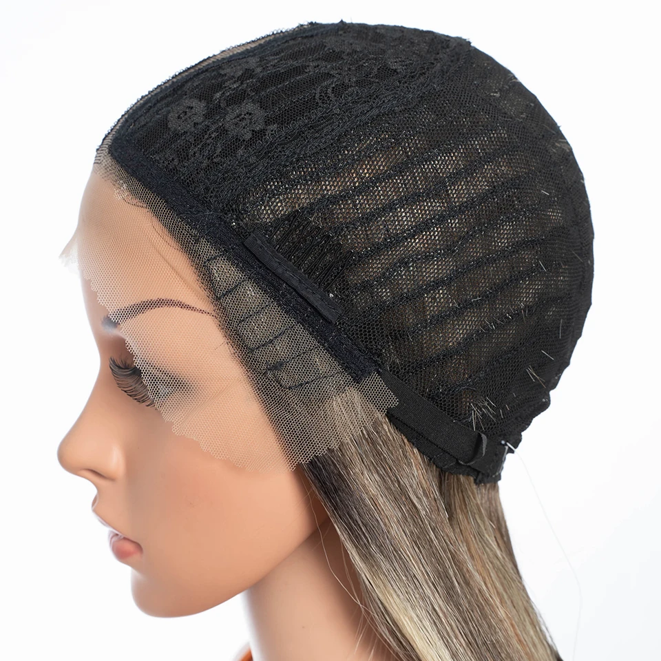 Straight Synthetic Lace Front Wigs For Women 24 inches Wig With Bangs Ombre Brown Blonde Lace Wigs Cosplay Wig synthetic wig