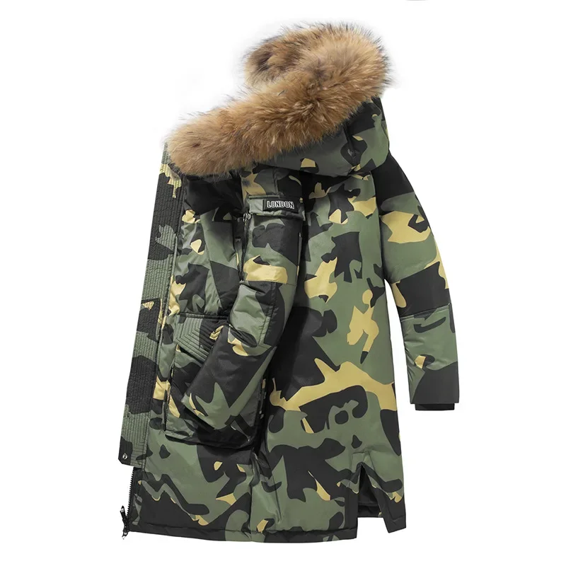 Men Down Jacket Winter Thick Warm Down Coats White Duck Real Raccoon Fur Parka Winter Long Men Coats Overcoat Outwear